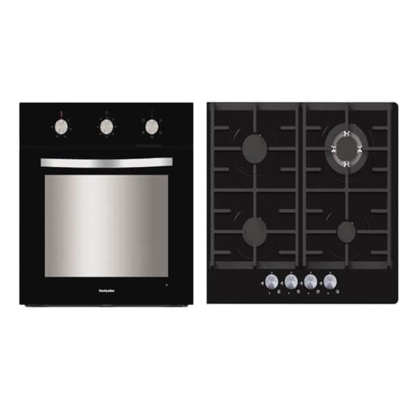 MONTPELLIER SFGP12 BLACK FITTED OVEN AND GAS ON GLASS HOB PACK