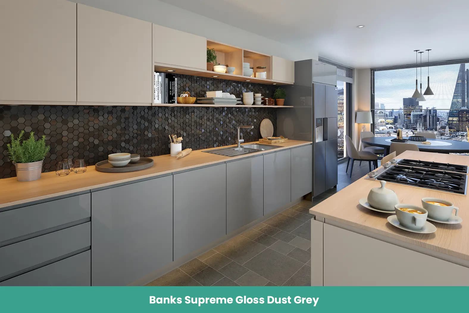 Banks Supreme Gloss Dust Grey Kitchen
