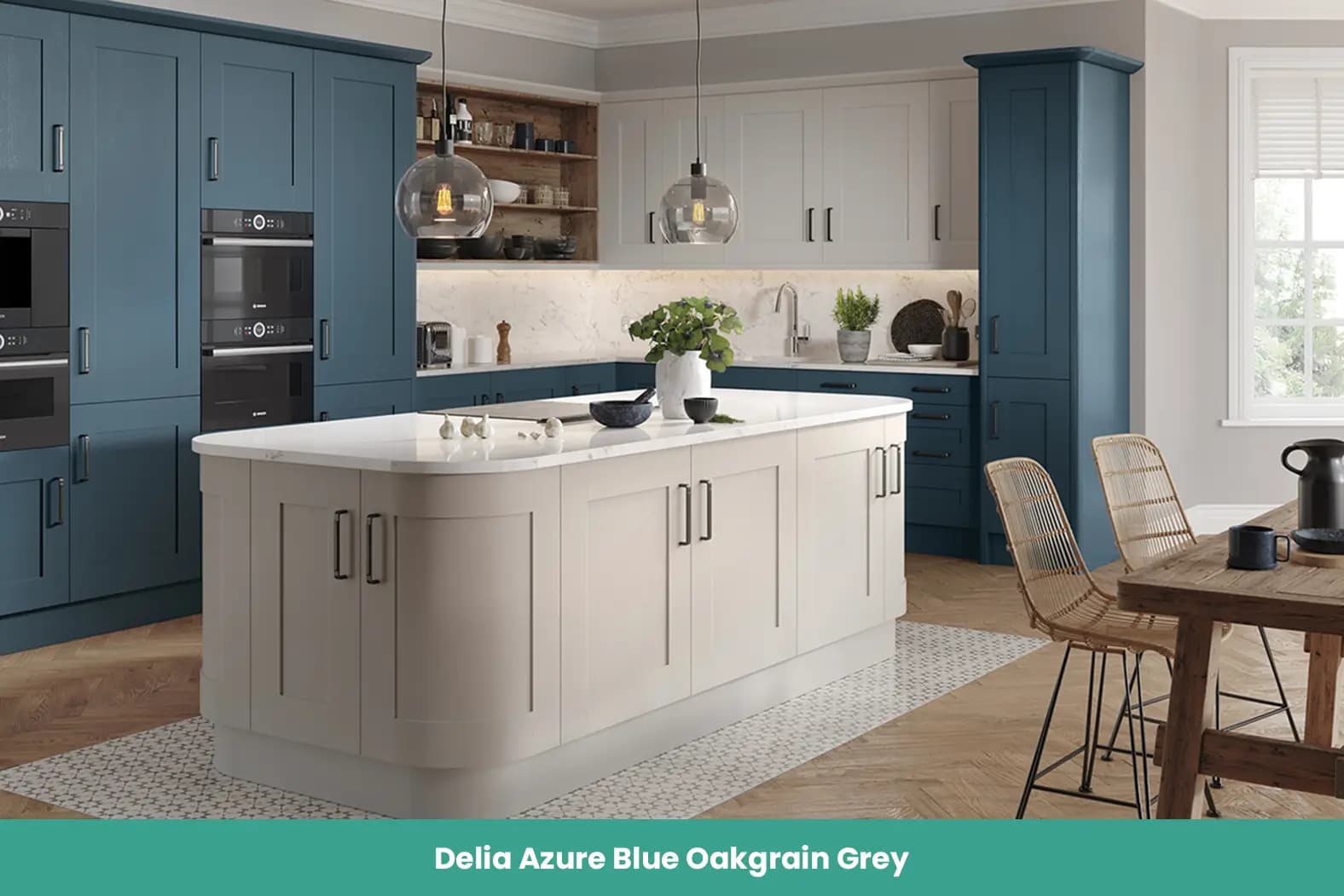 Delia Azure Blue Oakgrain Grey Kitchen