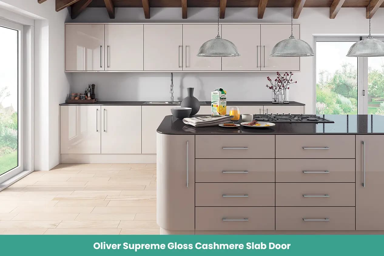 Oliver Supreme Gloss Cashmere Slab Door Kitchen