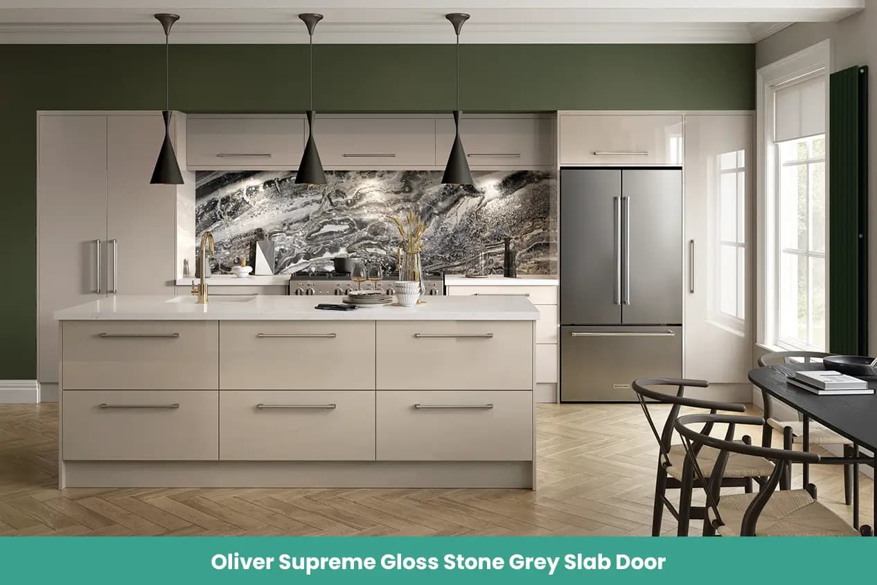 Oliver Supreme Gloss Stone Grey Slab Door Kitchen
