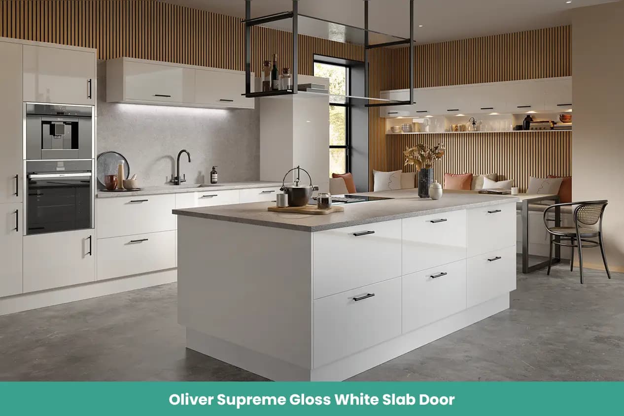 Oliver Supreme Gloss White Slab Door Kitchen