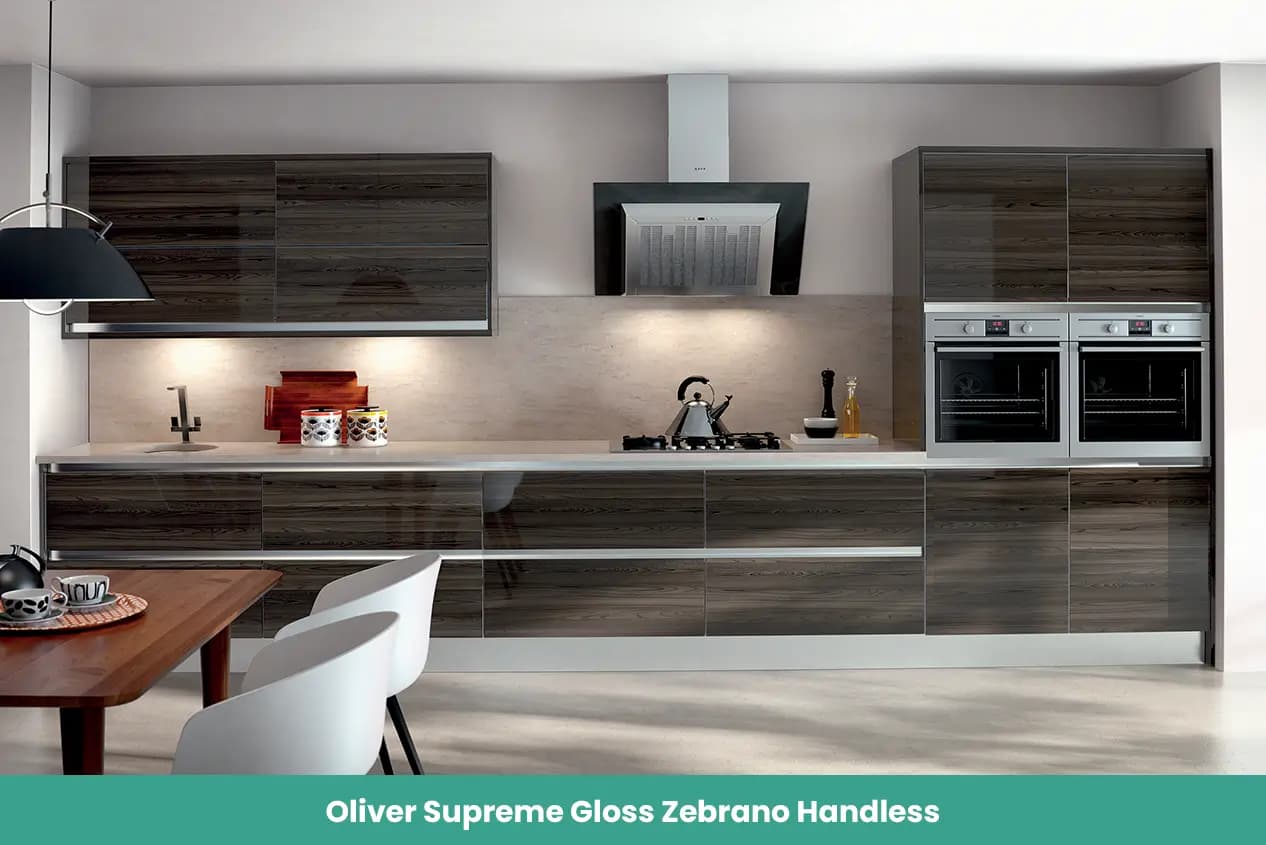 Oliver Supreme Gloss Zebrano Handless Kitchen