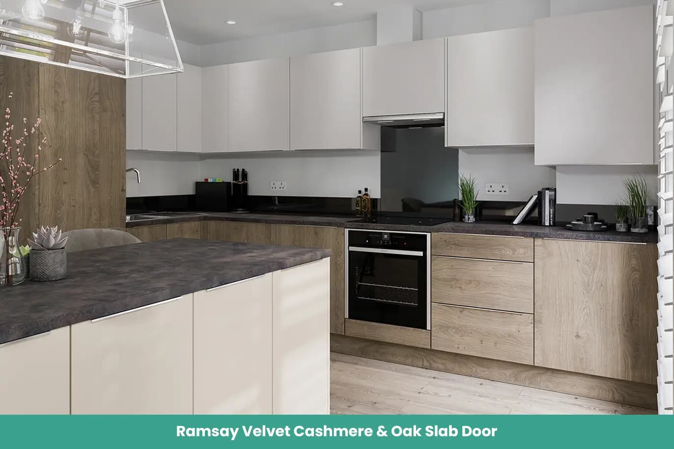 Ramsay Velvet Cashmere Oak Slab Door Kitchen