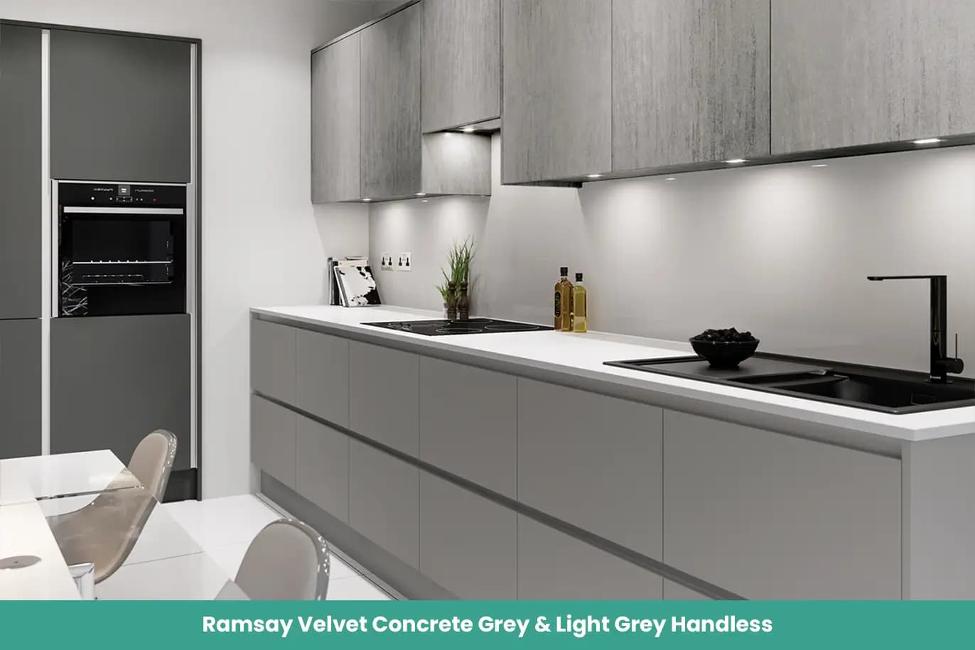 Ramsay Velvet Concrete Grey Light Grey Handless Kitchen