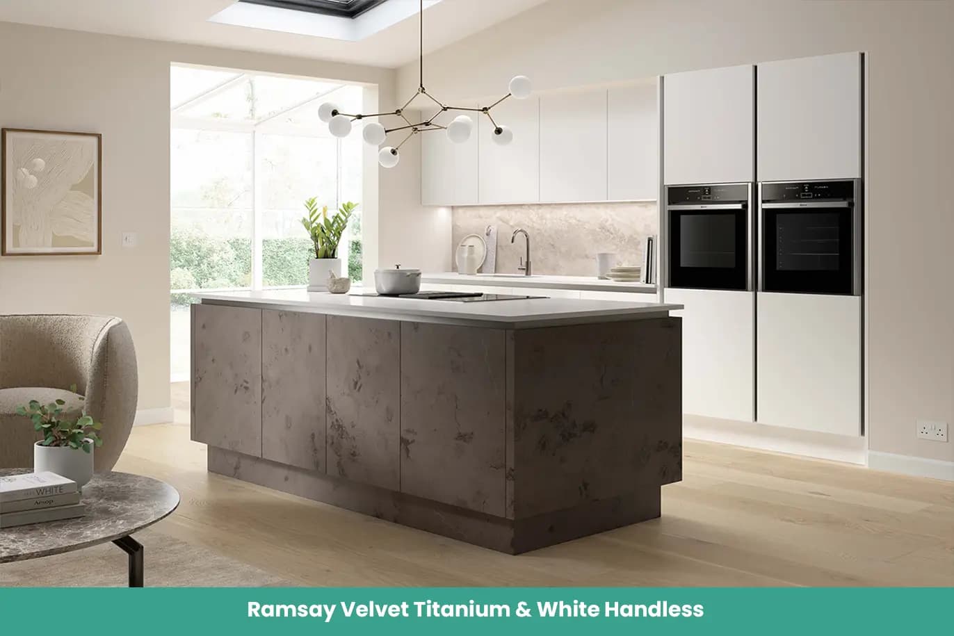 Ramsay Velvet Titanium White Handless Kitchen