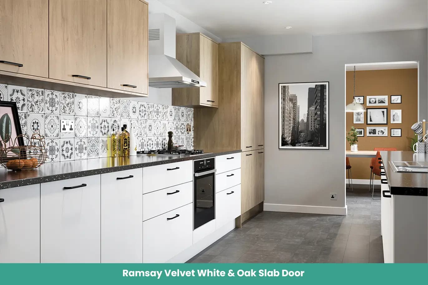 Ramsay Velvet White Oak Slab Door Kitchen