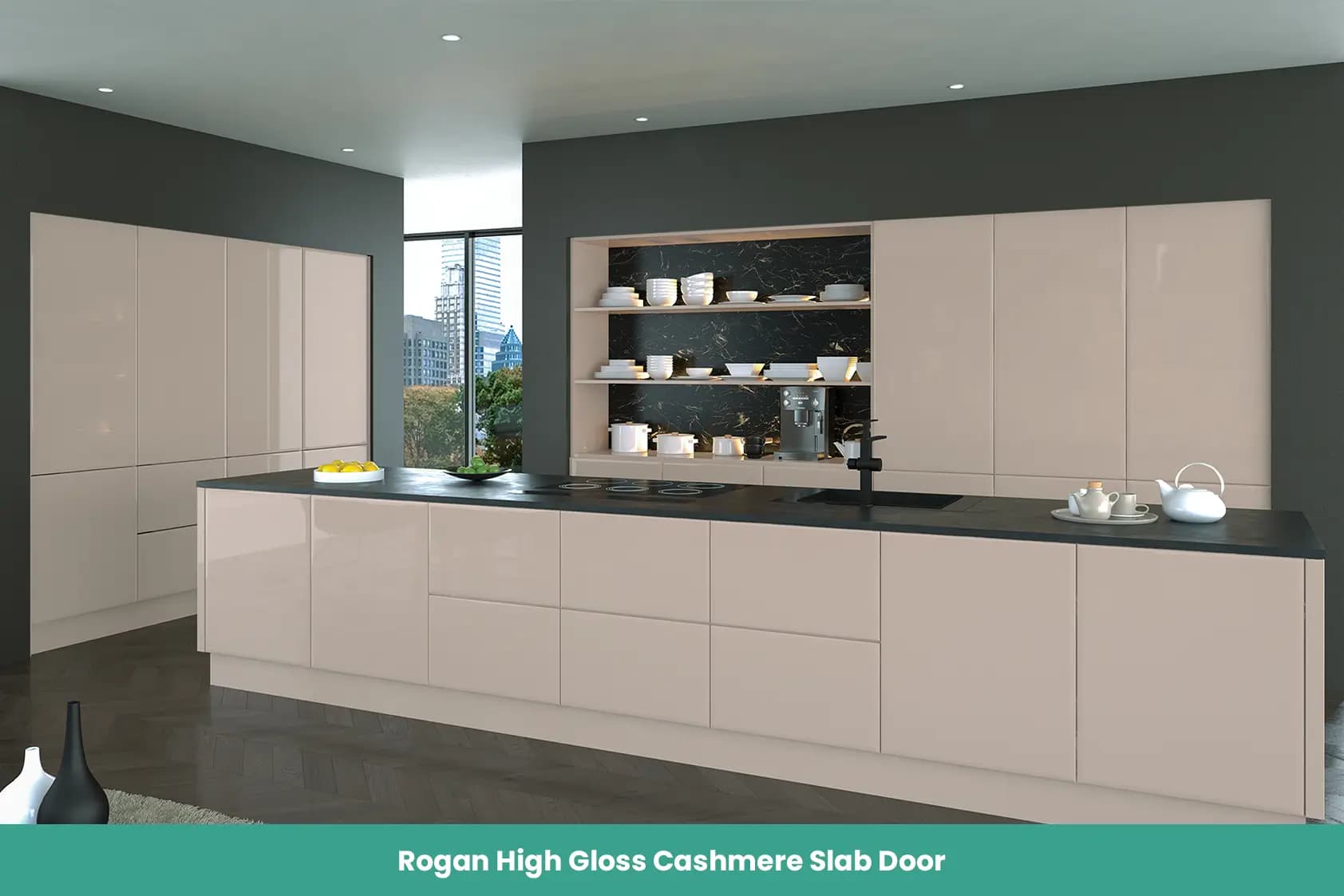 Rogan High Gloss Cashmere Slab Door Kitchen