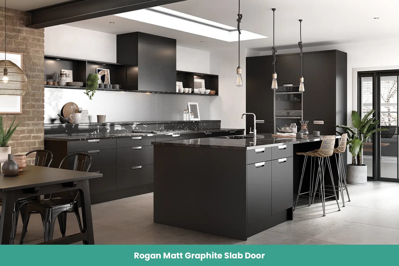 Rogan Matt Graphite Slab Door Kitchen Integrated Metal Handle