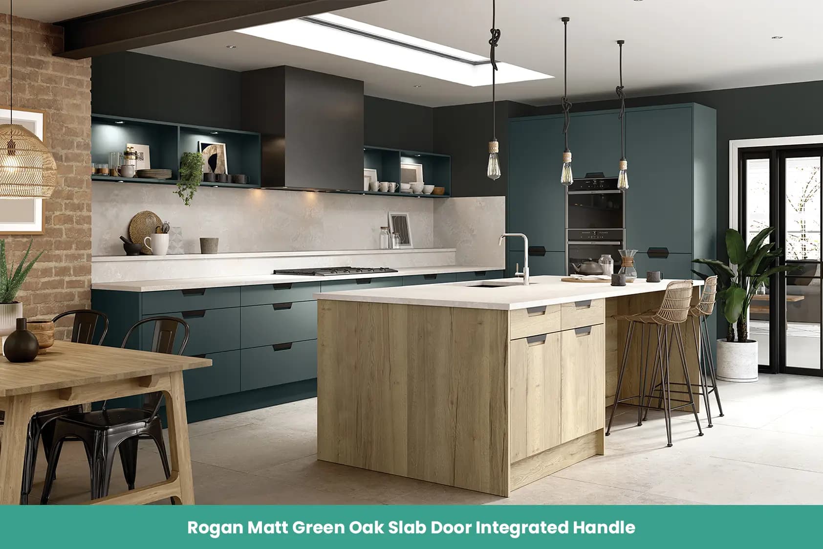 Rogan Matt Green Oak Slab Door Integrated Handle