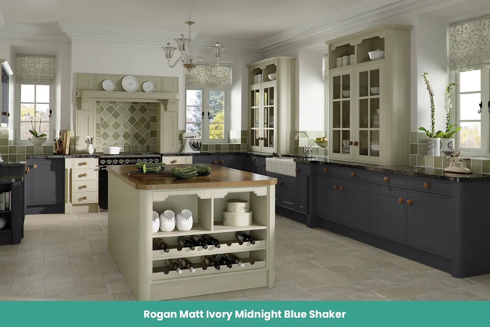Rogan Matt Ivory Midnight Blue Shaker Kitchen