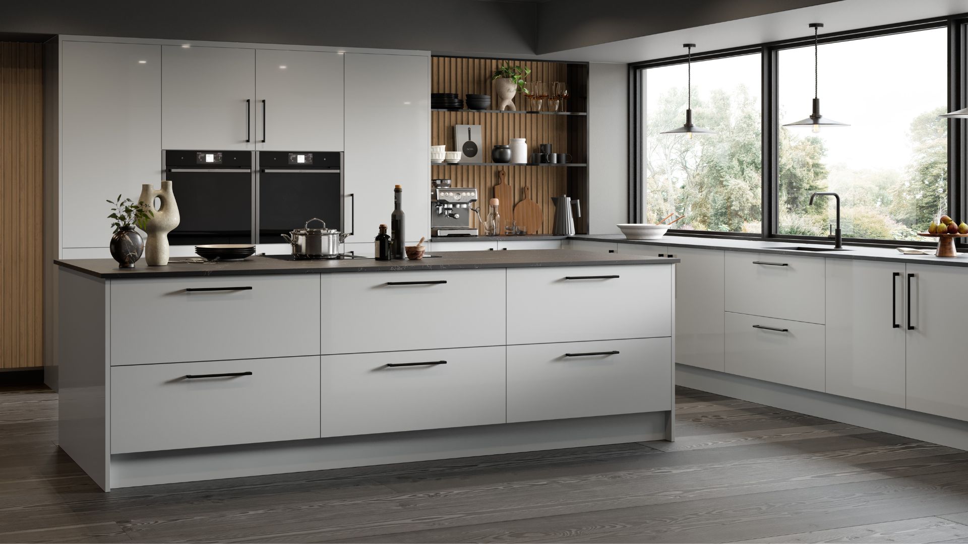 Ramsay Slab Door Fitted Kitchen Light Grey